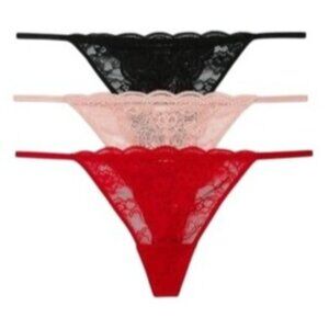 Joyspun 3-Pack Lace Thong Panties XXXL Black Pink Red Nylon Spandex